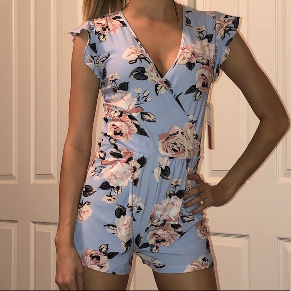 Hot Kiss Pants - NWT HOTKISS ROMPER SIZE S. Baby blue and rose